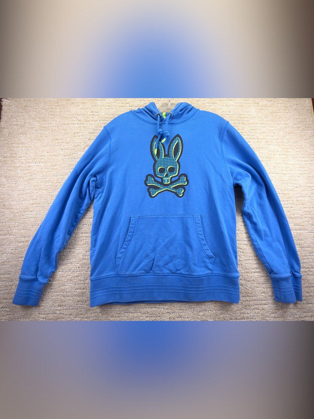 Great Condition Casual Psycho Bunny Royal Blue Hoodie with Bold Neon Accent Logo